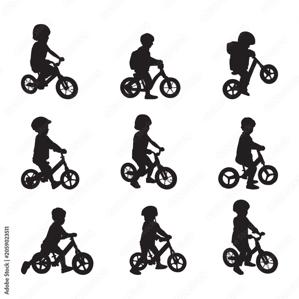 Obraz premium silhouette kid on pedal bike on white background illustration collection