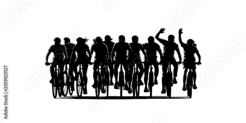 Cyclists Riding Bicycles in a Group with One Person Raising Their Hand Featuring Outdoor, Activity, Sports with Exercise and Fitness Elements For