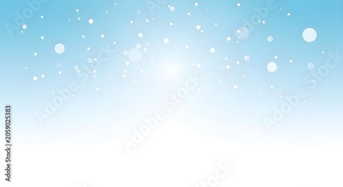 Snow falling in blue sky with sun