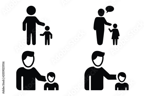 youth guidance vector icon set. speaking silhouette icons illustration and solid black style