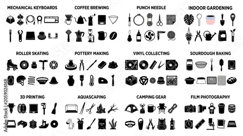 Tableau sur toile Hobbies and leisure activities icons collection 7.