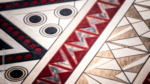 Abstract geometric mosaic pattern with intricate triangular and circular tile designs geometric architecture ornament abstract decoration structure triangle interior symmetric repetitive