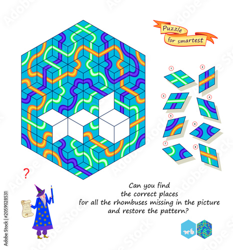Φωτογραφία Can you find the correct places for all rhombuses missing in the picture and restore the pattern? Logic puzzle