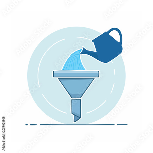Watering can pouring water into funnel illustration