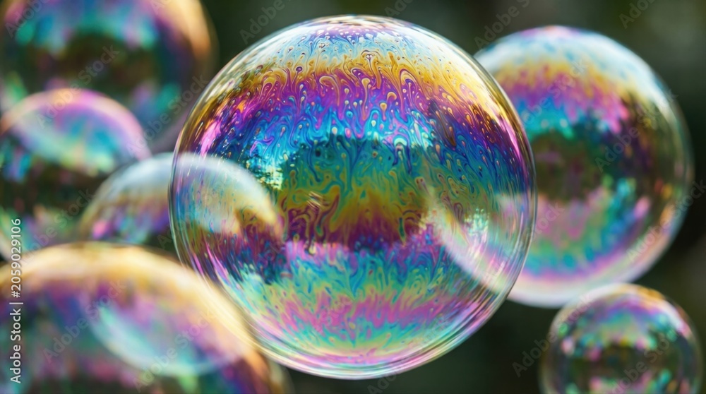Fototapeta premium Soap bubble floating over blurred outdoor background