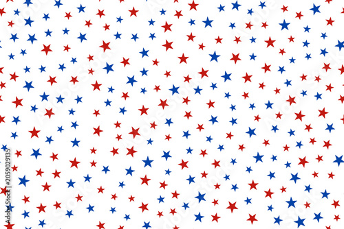 Stars red and blue on white background. Seamless pattern