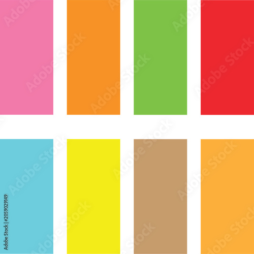 Flat lay of minimalist colorful rectangle swatches on white background