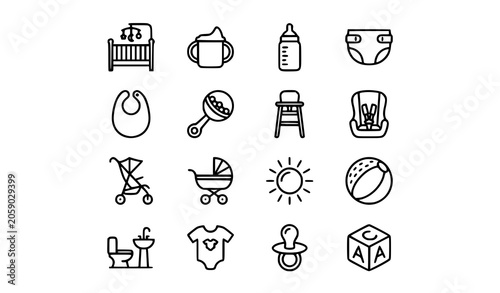 Fotografija Modern Monoline Baby Nursery and Childcare Symbols Collection for Parenting Desi