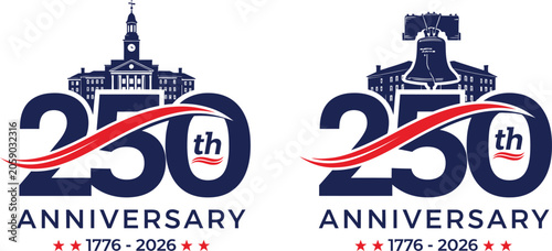 Foto American revolution 250th anniversary logo set with historical landmarks and dat