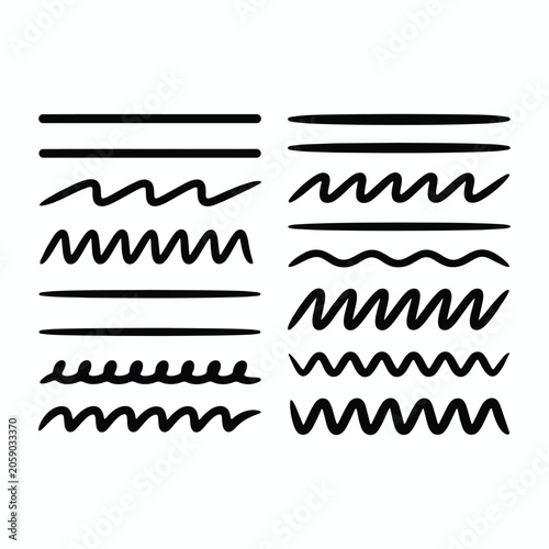 Hand Drawn Wavy Lines and Scribble Underlines Vector Illustration