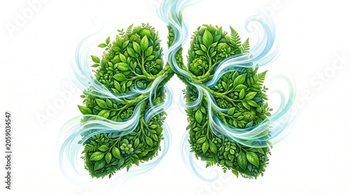 Human lungs made of green leaves for world lung cancer day