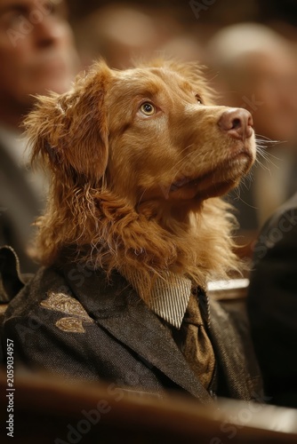 Anthropomorphic Dog in Formal Attire Attending Rosh Hashanah Service