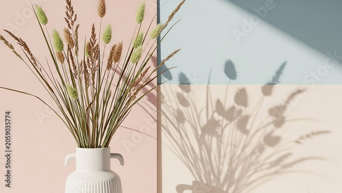 Dried Grasses in a White Ceramic Vase with Soft Shadows