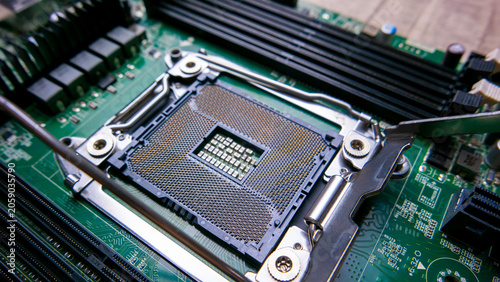 Obraz na plátne Computer motherboard showing empty central processing unit socket