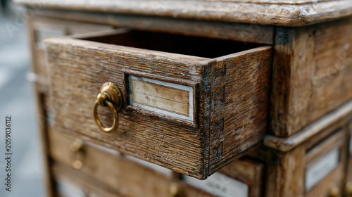 Old wooden apothecary cabinet drawer sli 2