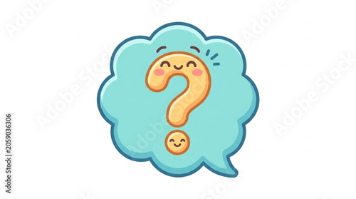 Fotografie Cute cartoon question mark character with happy face inside a speech bubble