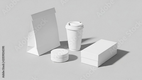 White Packaging Mockup Coffee Cup, Box, Bag, Jar
