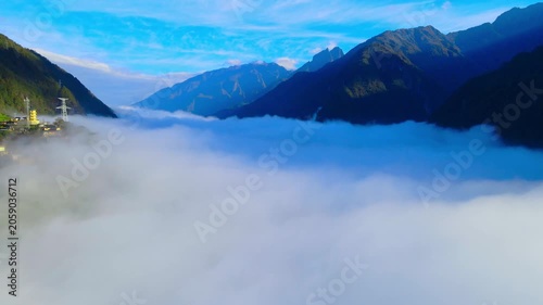 Foggy Mountain Valley Above the Clouds