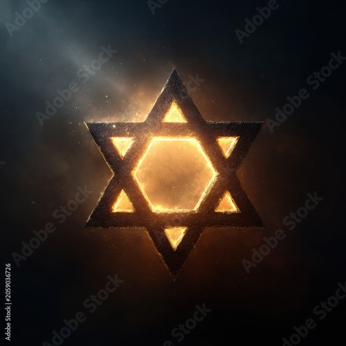 Star of David with Warm Glowing Light and Smoke on Dark Background