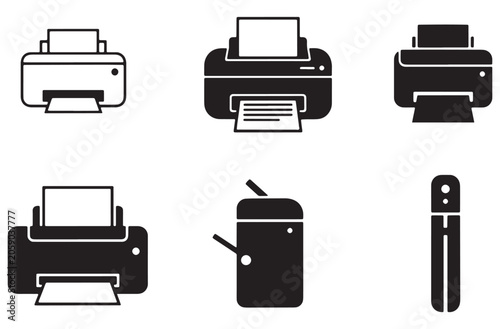 Slika na platnu Set of various printer icons representing office and technology devices for docu