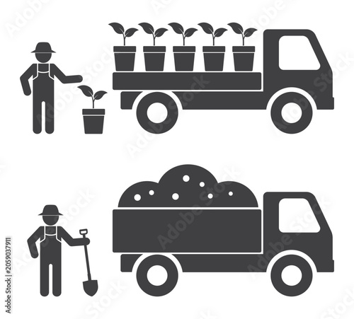 truck with plant and soil farmer
