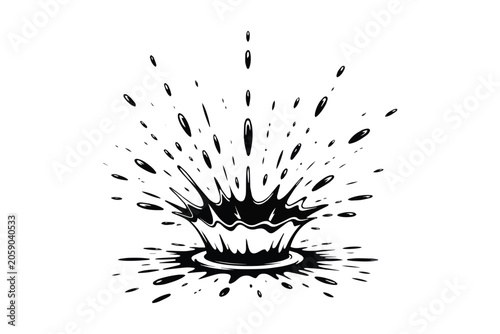 Canvastavla Water or ink drop crown splash with flying droplets comic book style isolated ve