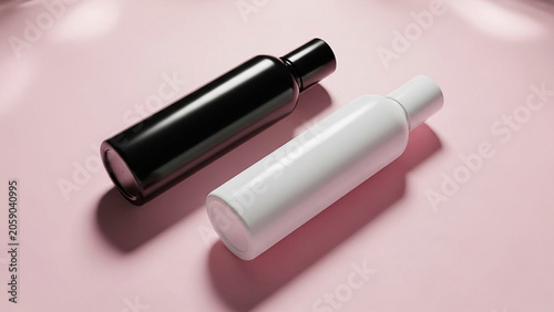 Minimalist Black and White Bottles on Pink Surface