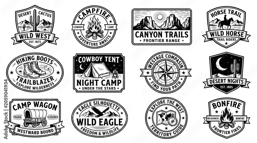 Fototapeta premium Premium logo collection features various camping and outdoor adventure emblems