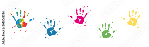 Set of 5 Vector Handprints with Colorful Paint Marks