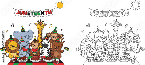 Foto Juneteenth Celebration with Happy Animals A Festive Picnic Honoring Freedom and