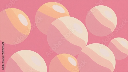 Abstract composition featuring overlapping pastel-colored circular shapes on a soft pink background.