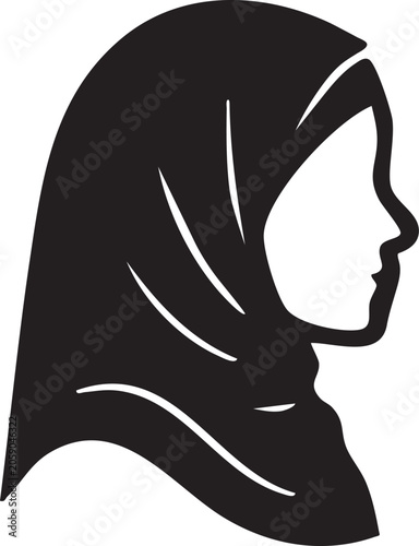 Tablou pe pânză Black silhouette icon of a woman wearing a traditional hijab headscarf in profil