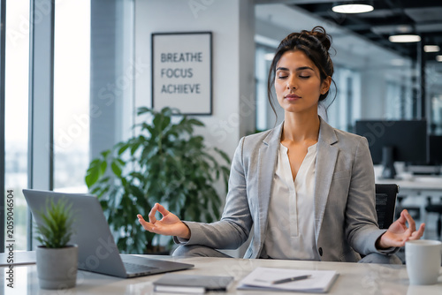 Meditação no escritório moderno e tranquilo