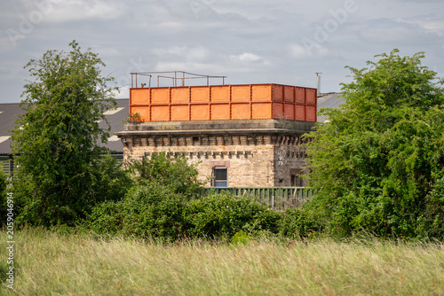 Industrial buildings and a depot on the edge of farmland near Ashchurch, Tewkesbury, Gloucestershire, England