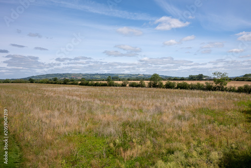 Obraz na płótnie Open meadow and farmland with Bredon Hill in the distance under a summer sky nea