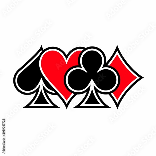 Playing Card Suit Symbols Set Heart Spade Club Diamond Flat Design Vector Illustration
