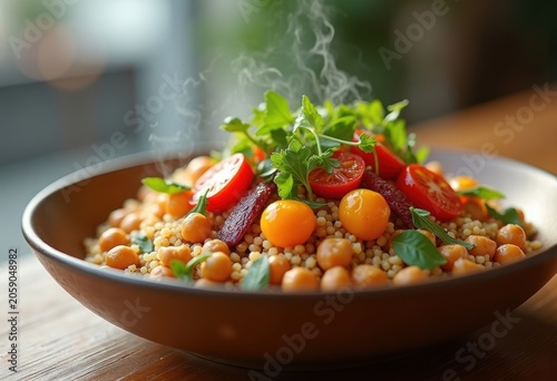 Wholesome Quinoa Bowl Loaded with Roasted Vegetables Freshly Sourced Chickpeas in a Vibrant Health Cafe Atmosphere