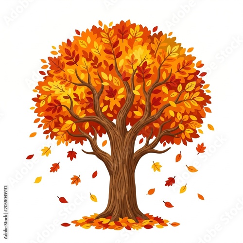Autumn tree with colorful fall leaves vector illustration