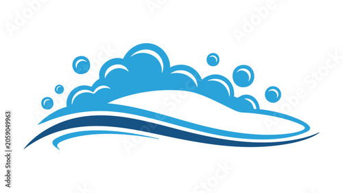 Cloud Computing Icon with Signal Waves and Multiple Droplets, Blue Gradient Tech Background for Network and Data Services