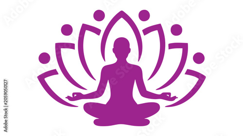 Meditation Figure with Lotus Symbol in Purple Featuring Yoga, Peace, Calm with Relaxation and Mindfulness Elements for Spiritual, Zen Projects, Clean
