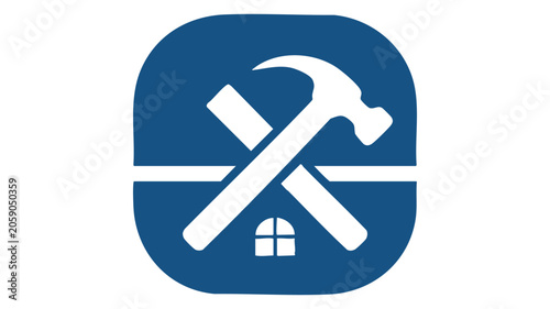 Sledding Icon with Wrench and Eye Symbol, Blue Circular Background, White Glyph Sign, Maintenance Concept