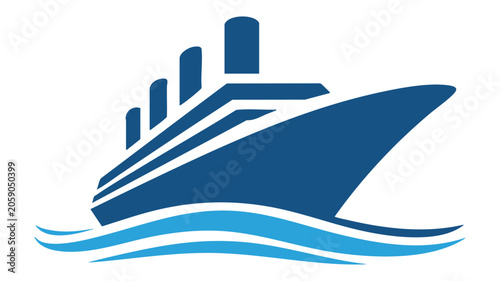 Boat Icon with Stacked Waves and Mist Lines, Modern Blue Nautical Logo Symbol for Travel and Maritime Branding
