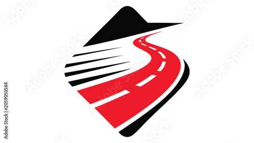 Road Sign, Red and Black Abstract Speed Icon with Motion Streaks and Stylized Chevron Graphic for Racing Design