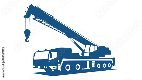 Crane with Hook and Extended Arm on a Flatbed Truck Featuring Heavy Machinery, Construction, Lifting with Industrial and Vehicle Elements