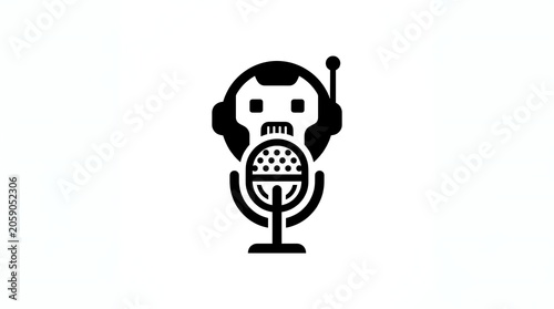 Cartoon robot holding microphone speaking