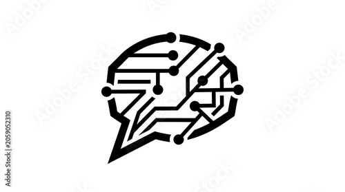 Brain with circuit design speech bubble icon