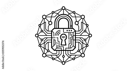 Digital circuit lockpad icon with keyhole