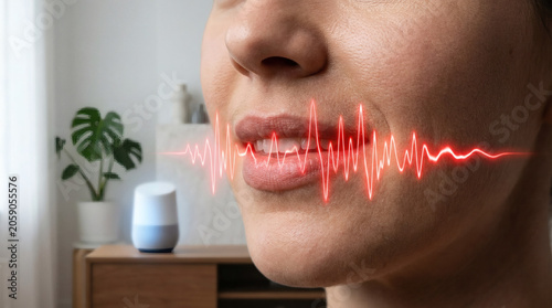 Woman with mouth and teeth speaking.