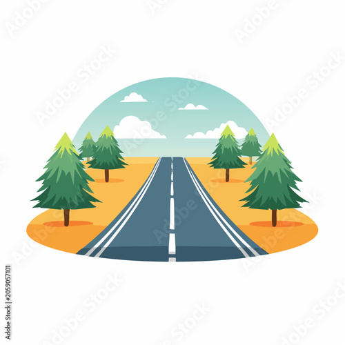 Cartoon Road Through Pine Trees