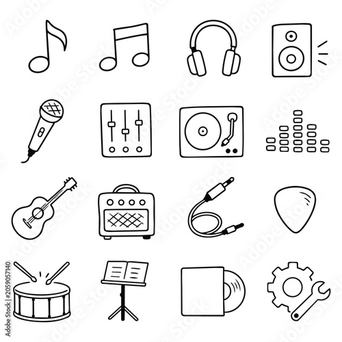 Bilde på lerret Hand Drawn Musical Instrument Icons